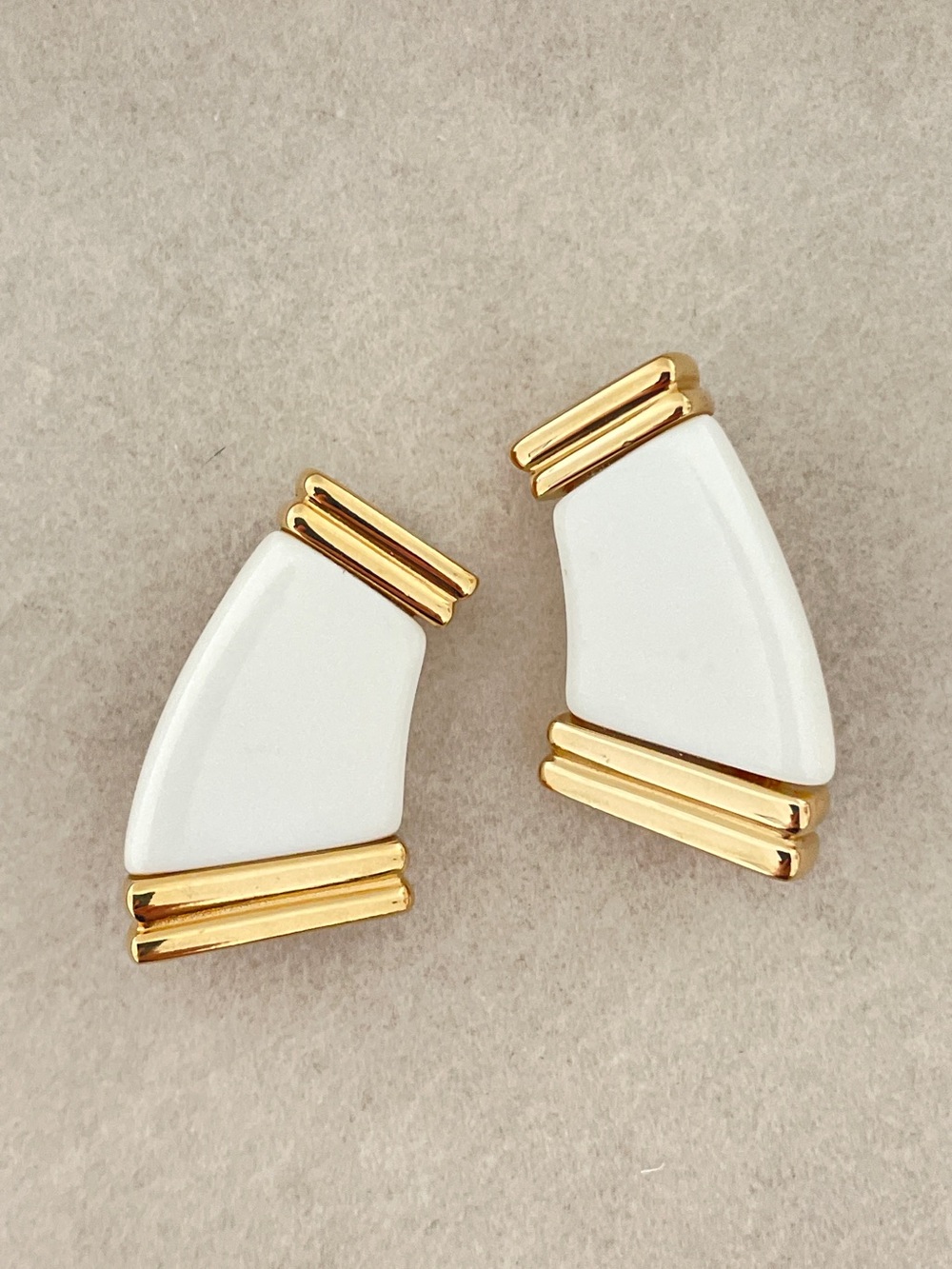 Vintage Givenchy Gold-Plated White Acrylic Clip Earrings Geometric